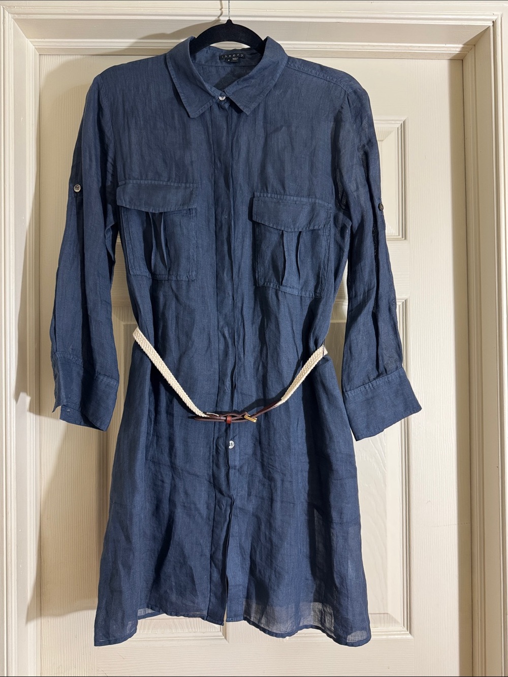 Theory Women’s Belted Shirt Dress Size 8 Navy Blue